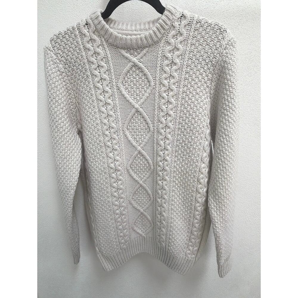 Vintage Bizzbee Knitwear Chunky Knit Fishermans Crewneck Sweater Cream Sz Medium